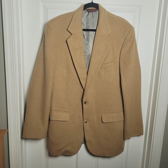 VINTAGE Nordstrom Classics Blazer Mens 44 Camel Hair Sport Coat Made in USA 90s - Picture 1 of 16